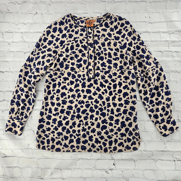 Tory Burch Silk Cheetah Print Long Sleeve Tunic Size 12 - Picture 2 of 11